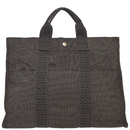 Hermes Gray Canvas Herline Tote MM Handbag