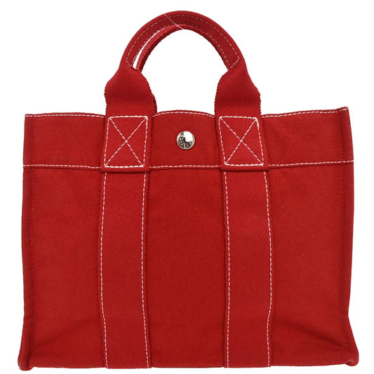 Hermes Red Canvas Deauville PM Tote Handbag