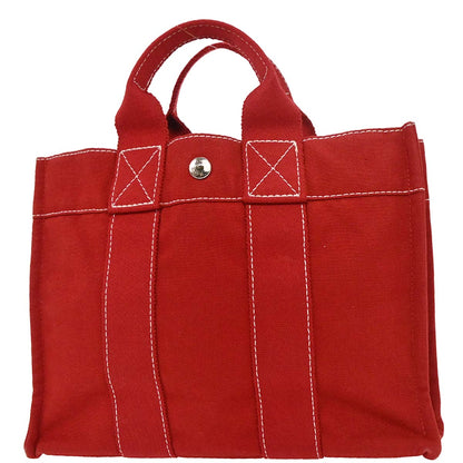 Hermes Red Canvas Deauville PM Tote Handbag