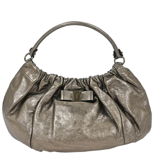 Salvatore Ferragamo Metallic Bronze Leather Vara Bow Handbag