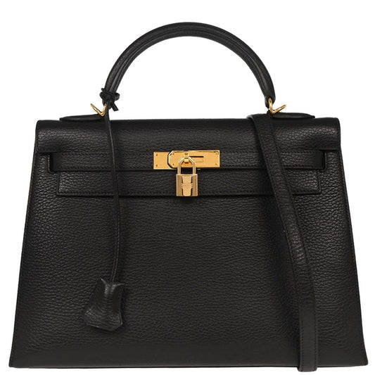 Hermes Black Ardennes Kelly 32 Sellier Handbag