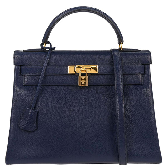 Hermes Blue Indigo Barenia Kelly 32 Retourne 2way Shoulder Handbag