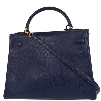 Hermes Blue Indigo Barenia Kelly 32 Retourne 2way Shoulder Handbag