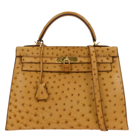 Hermes * Saffron Ostrich Kelly 32 Sellier Handbag