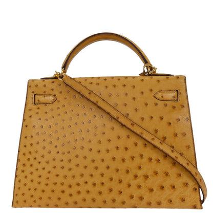 Hermes * Saffron Ostrich Kelly 32 Sellier Handbag
