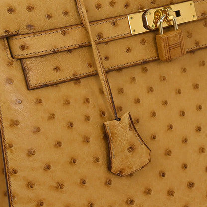 Hermes * Saffron Ostrich Kelly 32 Sellier Handbag