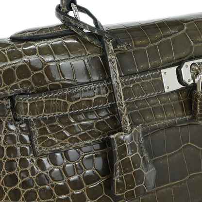 Hermes * Taupe Porosus Kelly 35 Sellier 2way Shoulder Handbag