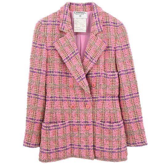 Chanel 1994 Double Breasted Jacket Tweed Pink #36