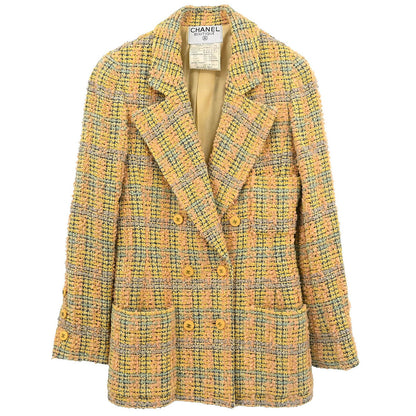 Chanel 1994 Double Breasted Jacket Tweed Yellow #36