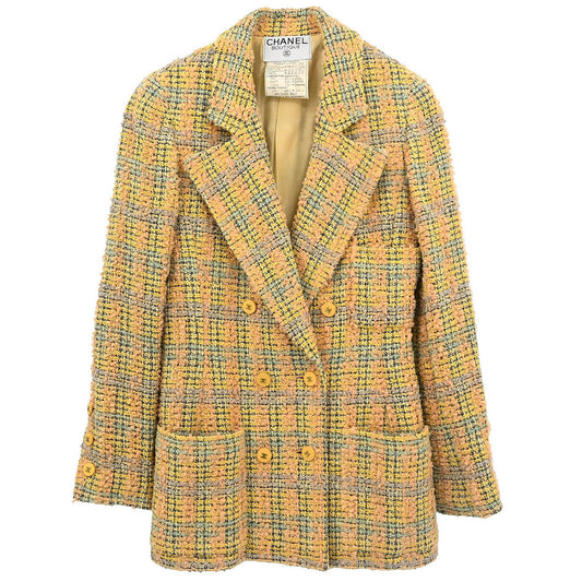 Chanel 1994 Double Breasted Jacket Tweed Yellow #36