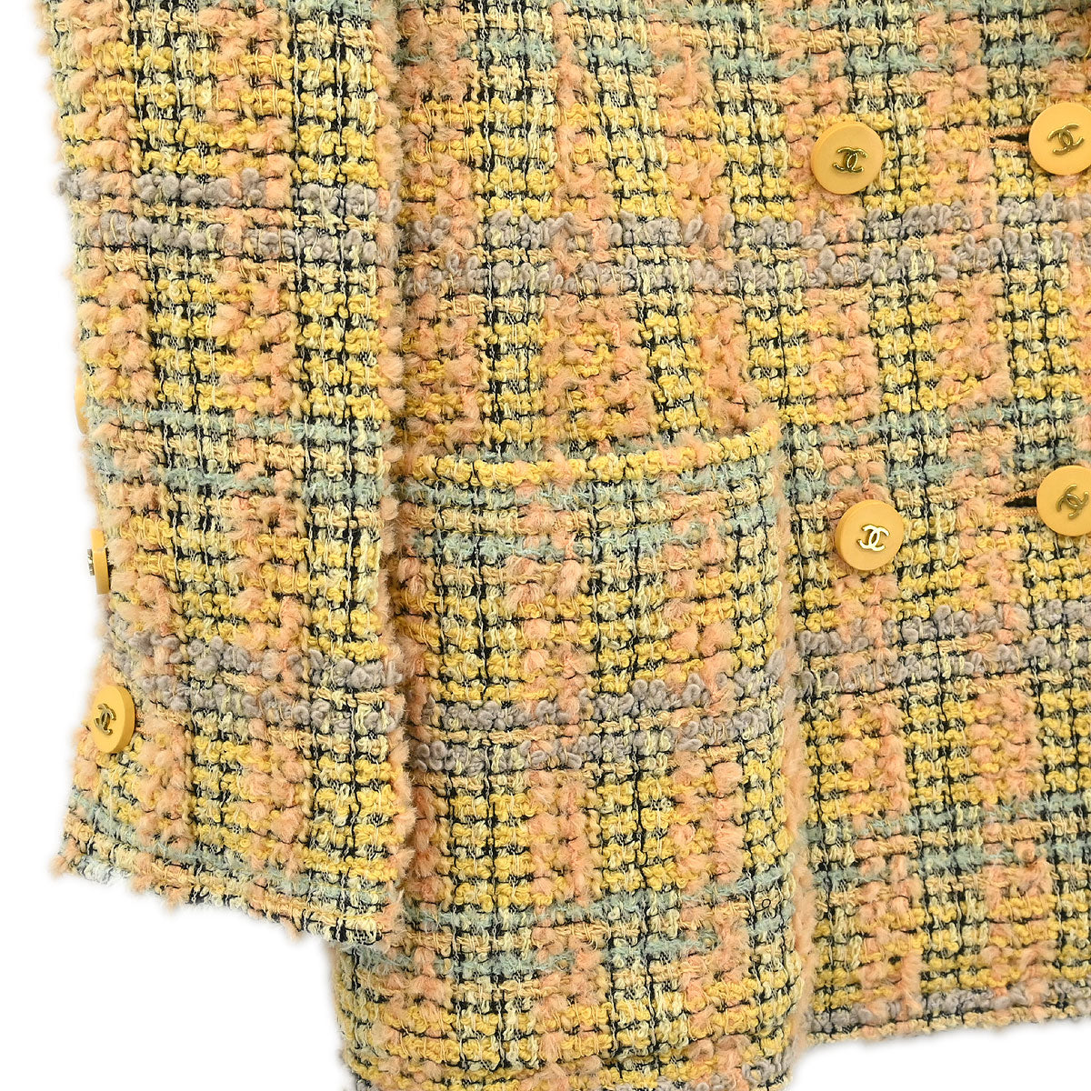 Chanel 1994 Double Breasted Jacket Tweed Yellow #36
