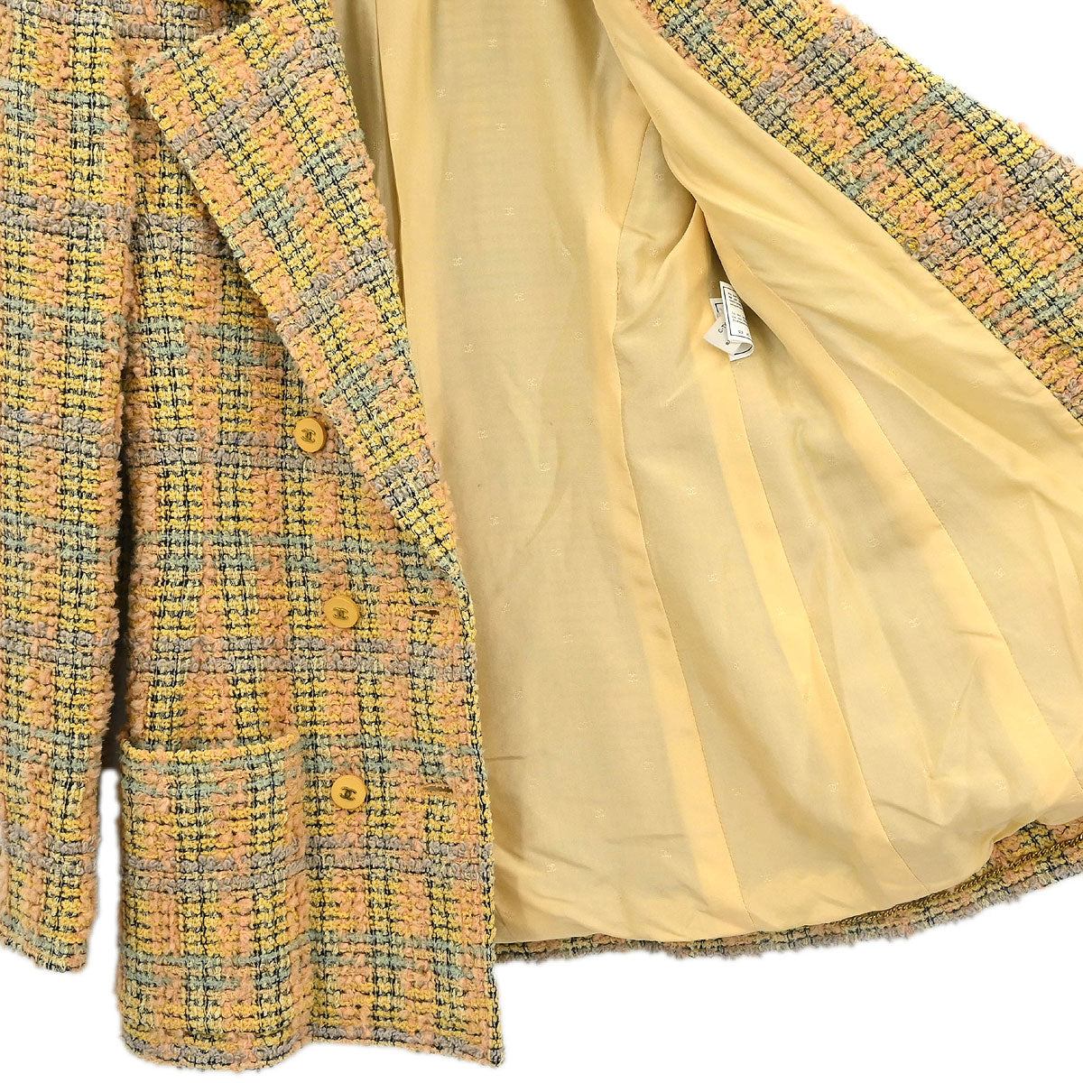 Chanel 1994 Double Breasted Jacket Tweed Yellow #36