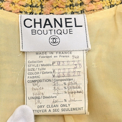 Chanel 1994 Double Breasted Jacket Tweed Yellow #36