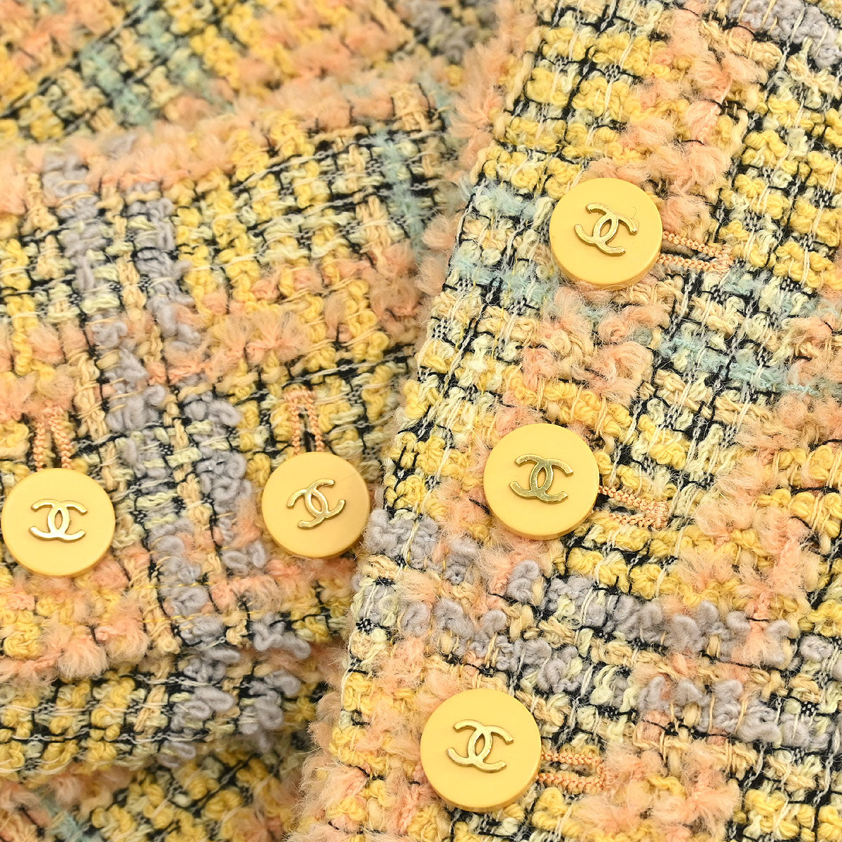 Chanel 1994 Double Breasted Jacket Tweed Yellow #36