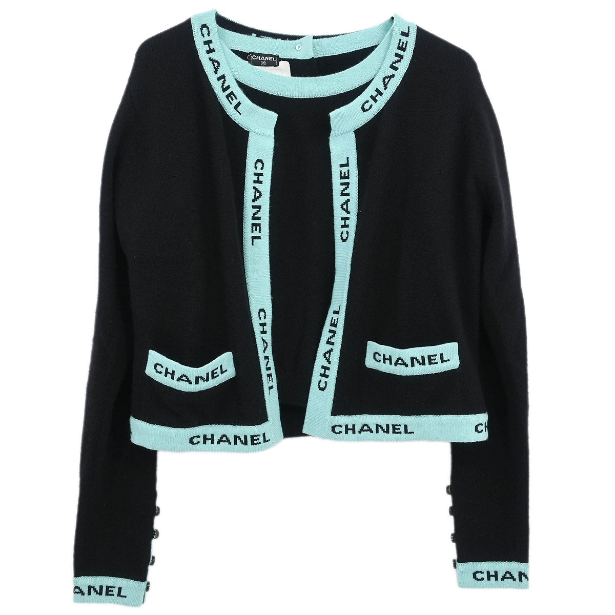 Chanel 1995 Ensemble Cardigan Short Sleeve Top Black #42