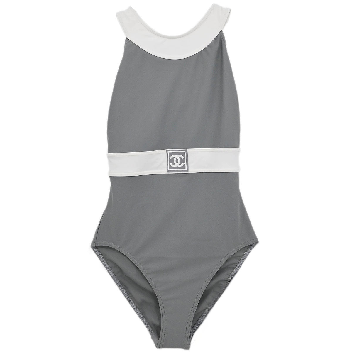 Chanel 2001 Swimwear Swimsuit Sport Line White Gray #40