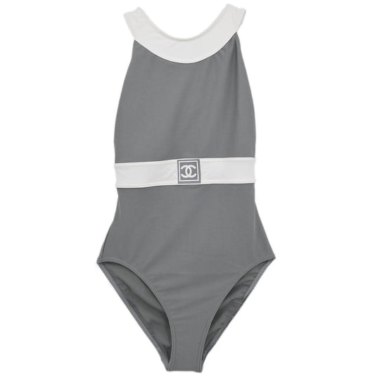 Chanel 2001 Swimwear Swimsuit Sport Line White Gray #40