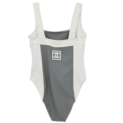 Chanel 2001 Swimwear Swimsuit Sport Line White Gray #40