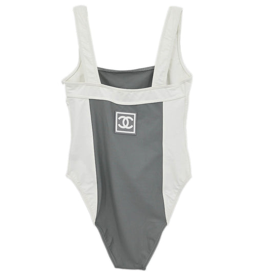 Chanel 2001 Swimwear Swimsuit Sport Line White Gray #40