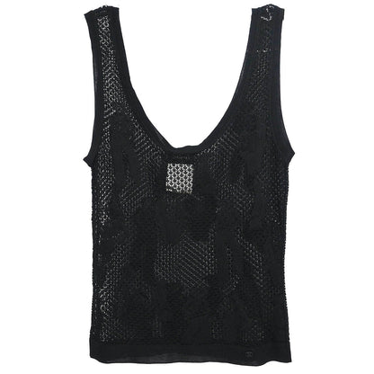 Chanel 2003 Sleeveless Tank Top Mesh Black #34