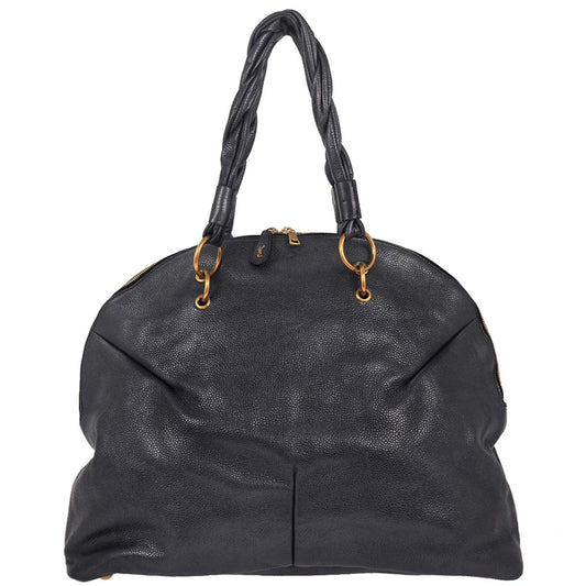 Yves Saint Laurent Metallic Navy Leather Calypso Handbag
