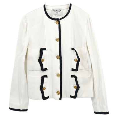 Chanel Single Breasted Collarless Jacket White #44