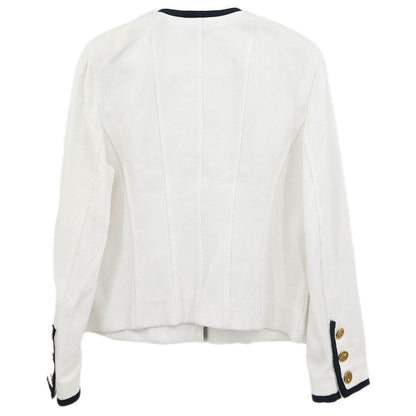 Chanel Single Breasted Collarless Jacket White #44