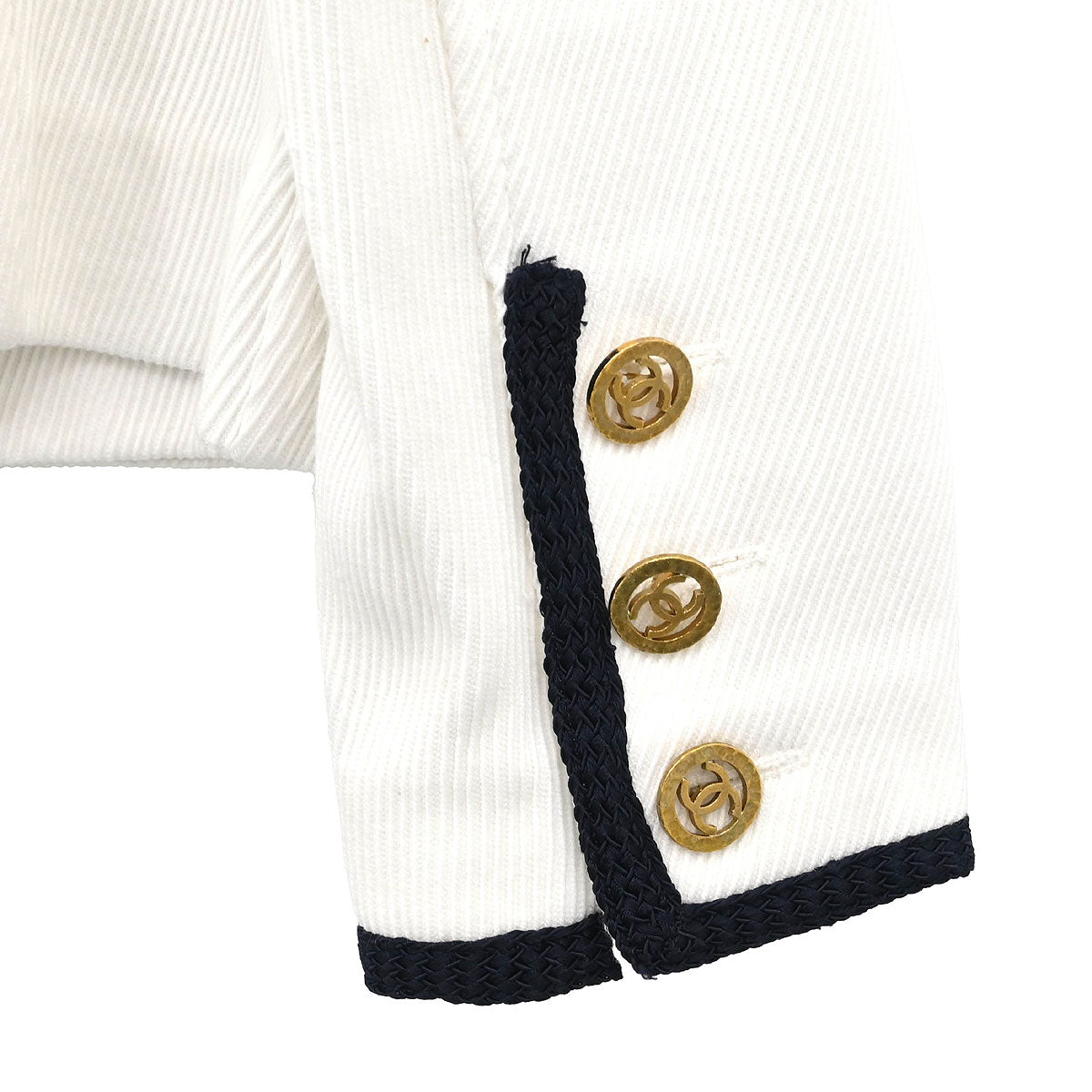 Chanel Single Breasted Collarless Jacket White #44