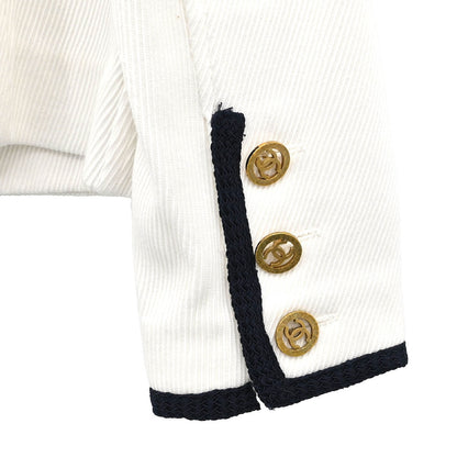 Chanel Single Breasted Collarless Jacket White #44