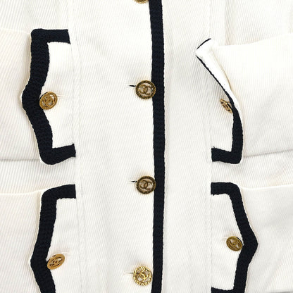 Chanel Single Breasted Collarless Jacket White #44