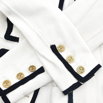Chanel Single Breasted Collarless Jacket White #44