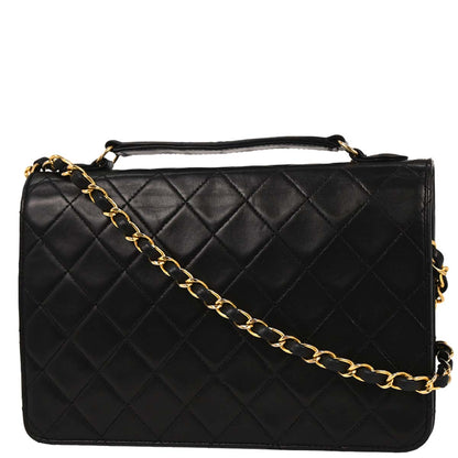 Chanel 1989-1991 Black Lambskin 2way Shoulder Handbag