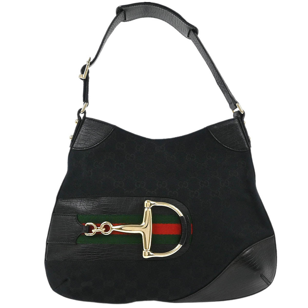 Gucci Black GG Horsebit Hobo Handbag