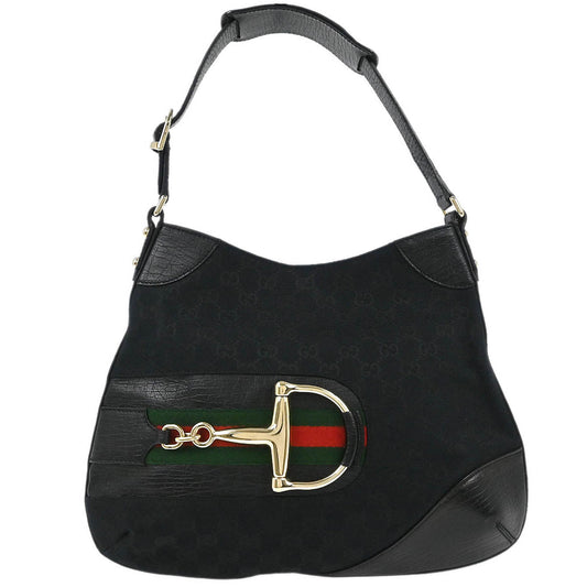 Gucci Black GG Horsebit Hobo Handbag