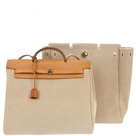 Hermes Beige Toile GM Herbag MM 2 in 1 Handbag