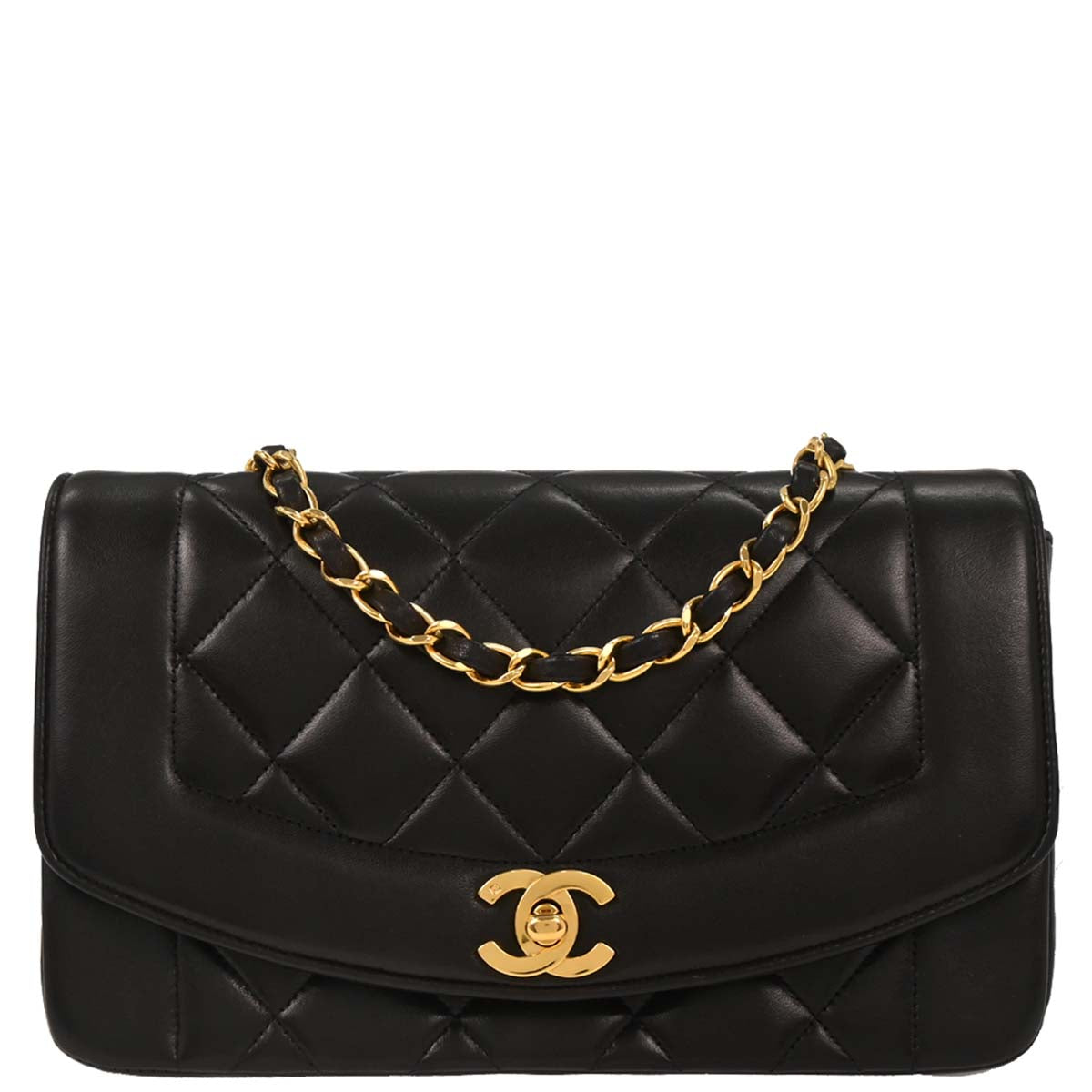Chanel 1991-1994 Black Lambskin Small Diana Shoulder Bag