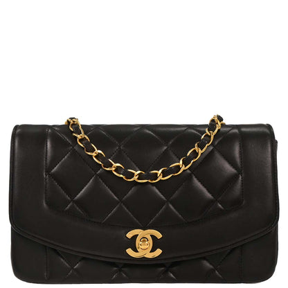 Chanel 1991-1994 Black Lambskin Small Diana Shoulder Bag