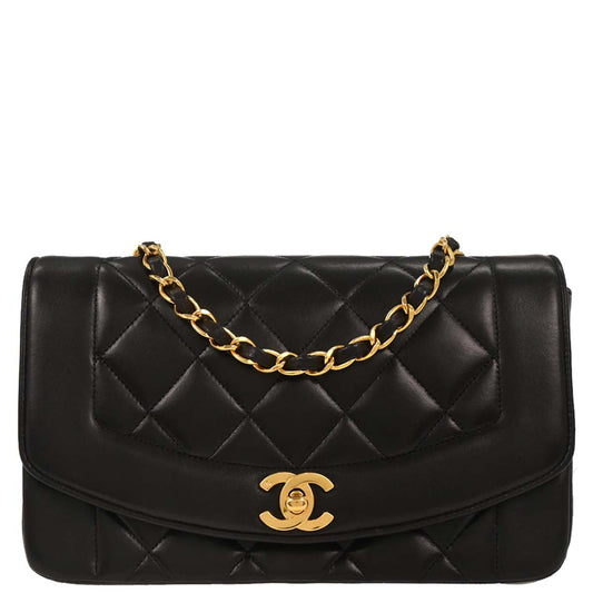 Chanel 1991-1994 Black Lambskin Small Diana Shoulder Bag