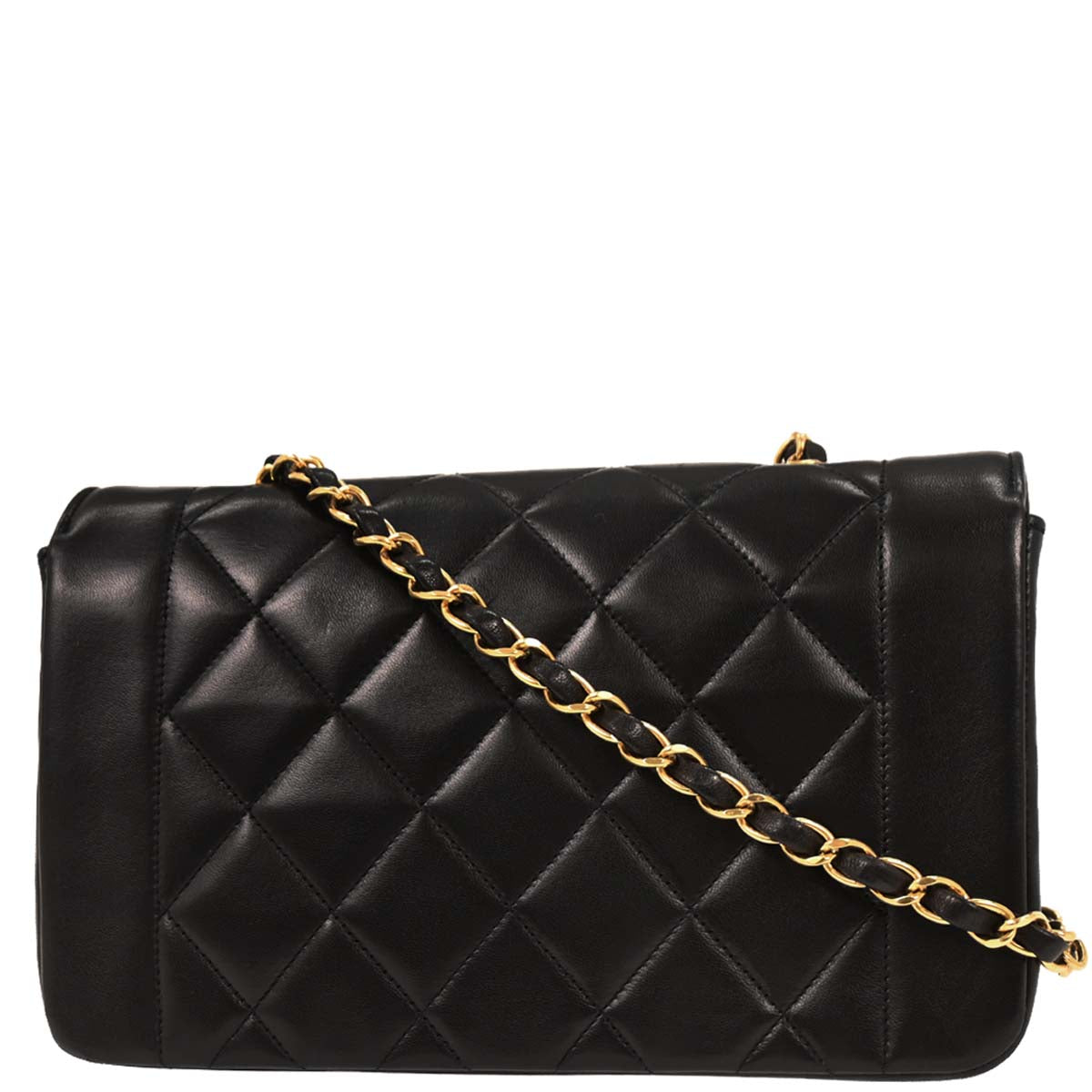 Chanel 1991-1994 Black Lambskin Small Diana Shoulder Bag