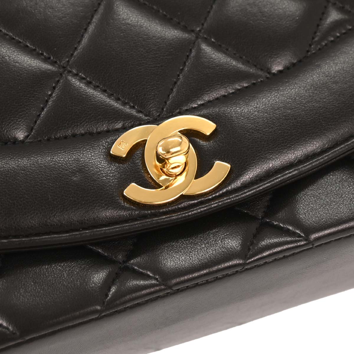 Chanel 1991-1994 Black Lambskin Small Diana Shoulder Bag