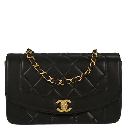 Chanel 1994-1996 Black Lambskin Small Diana Shoulder Bag