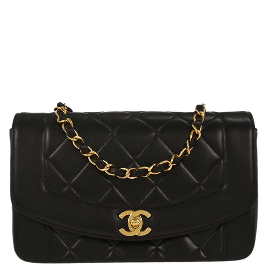 Chanel 1994-1996 Black Lambskin Small Diana Shoulder Bag