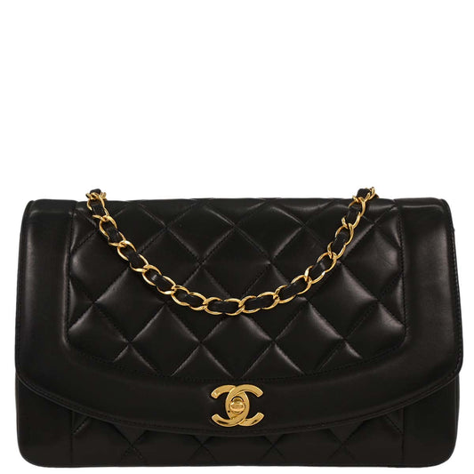 Chanel 1994-1996 Black Lambskin Medium Diana Shoulder Bag