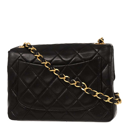 Chanel 1989-1991 Black Lambskin Mini Classic Square Flap Shoulder Bag