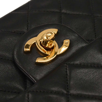 Chanel 1989-1991 Black Lambskin Mini Classic Square Flap Shoulder Bag