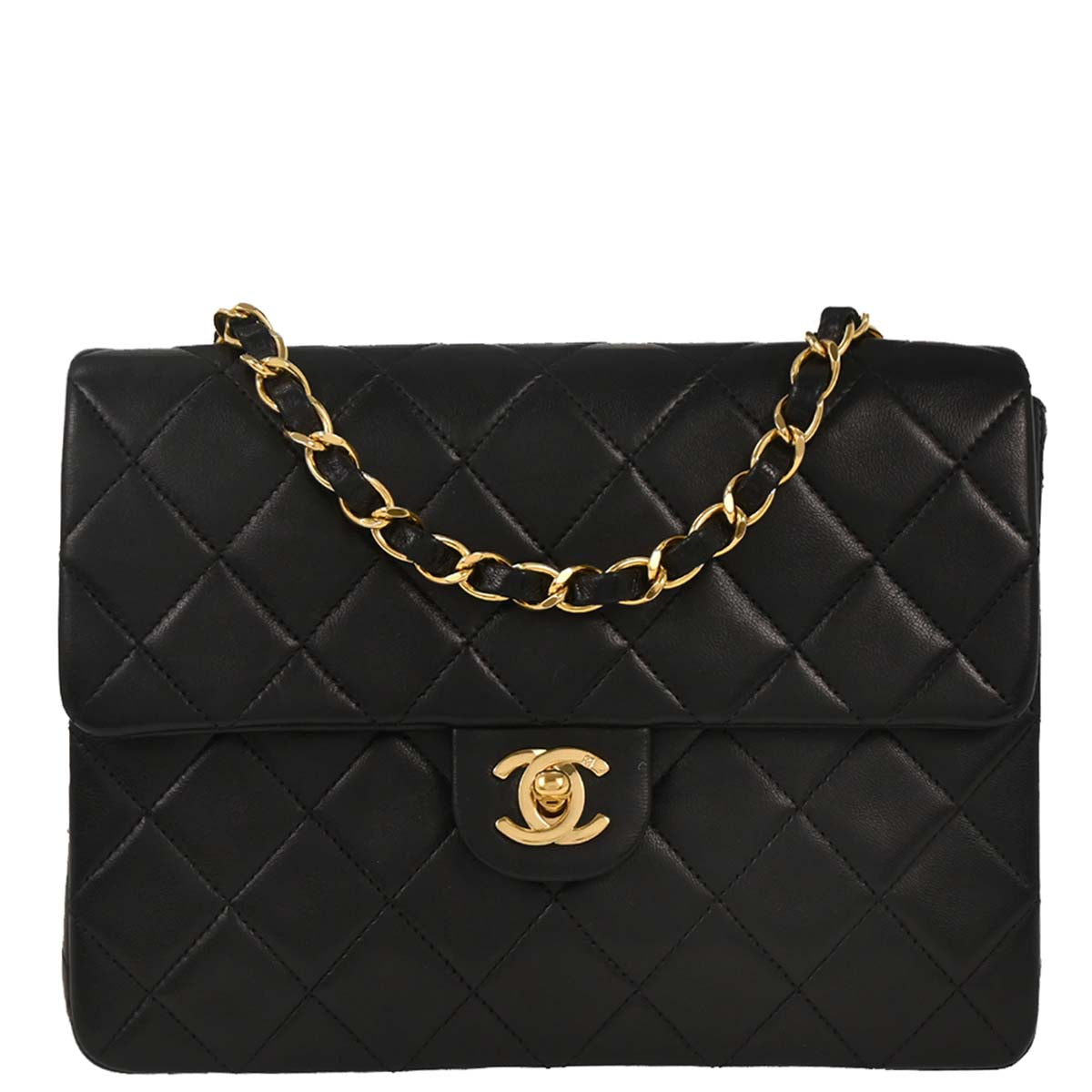 Chanel Black Lambskin Classic Square Flap Shoulder Bag