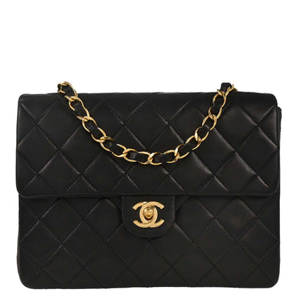 Chanel Black Lambskin Classic Square Flap Shoulder Bag