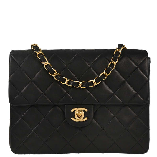 Chanel Black Lambskin Classic Square Flap Shoulder Bag