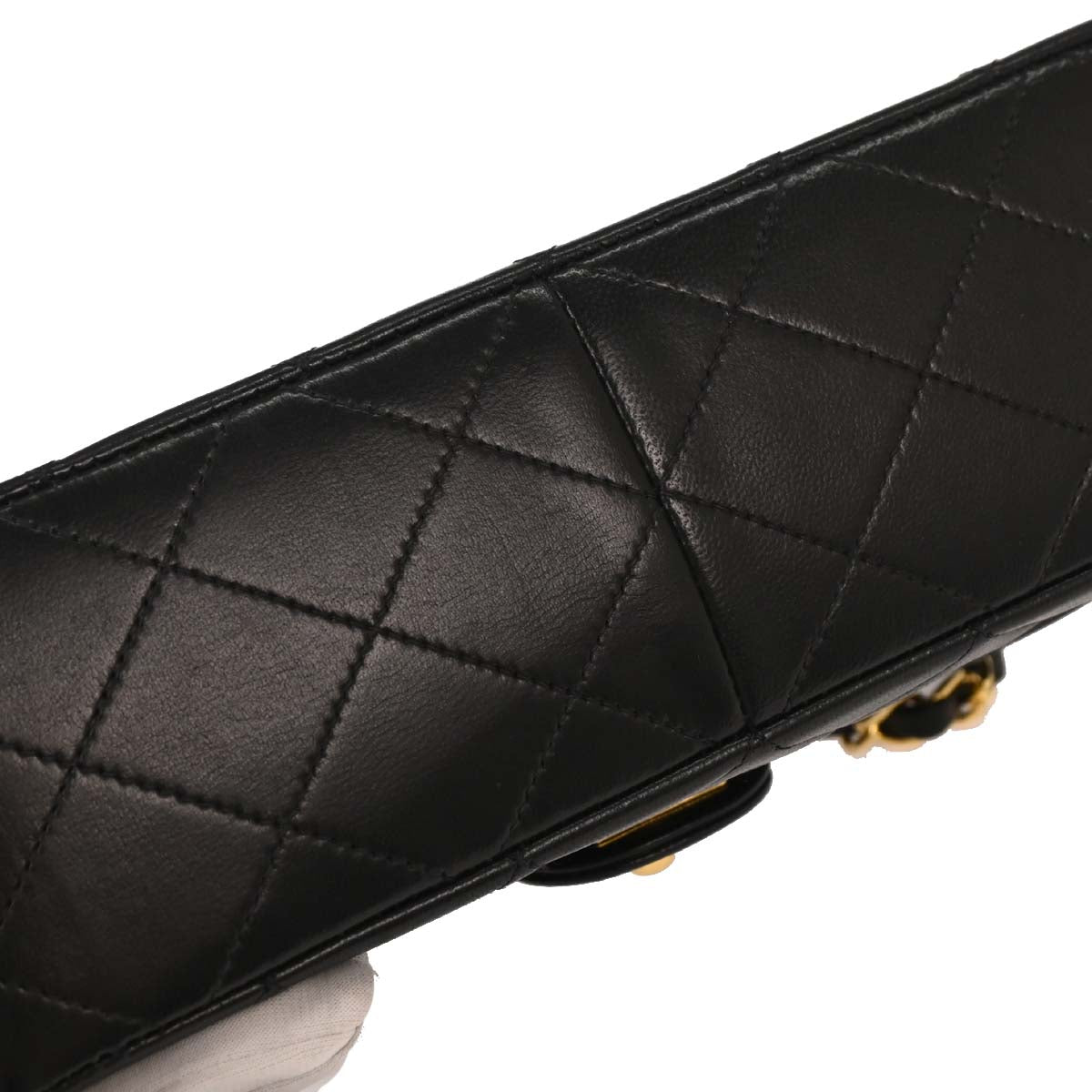 Chanel Black Lambskin Classic Square Flap Shoulder Bag