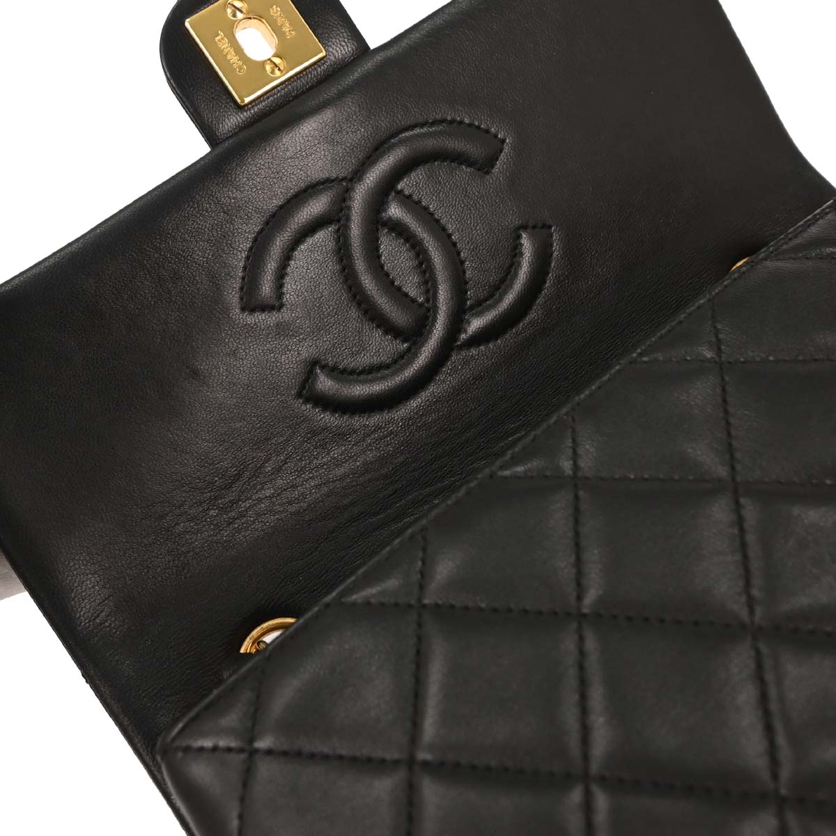 Chanel Black Lambskin Classic Square Flap Shoulder Bag